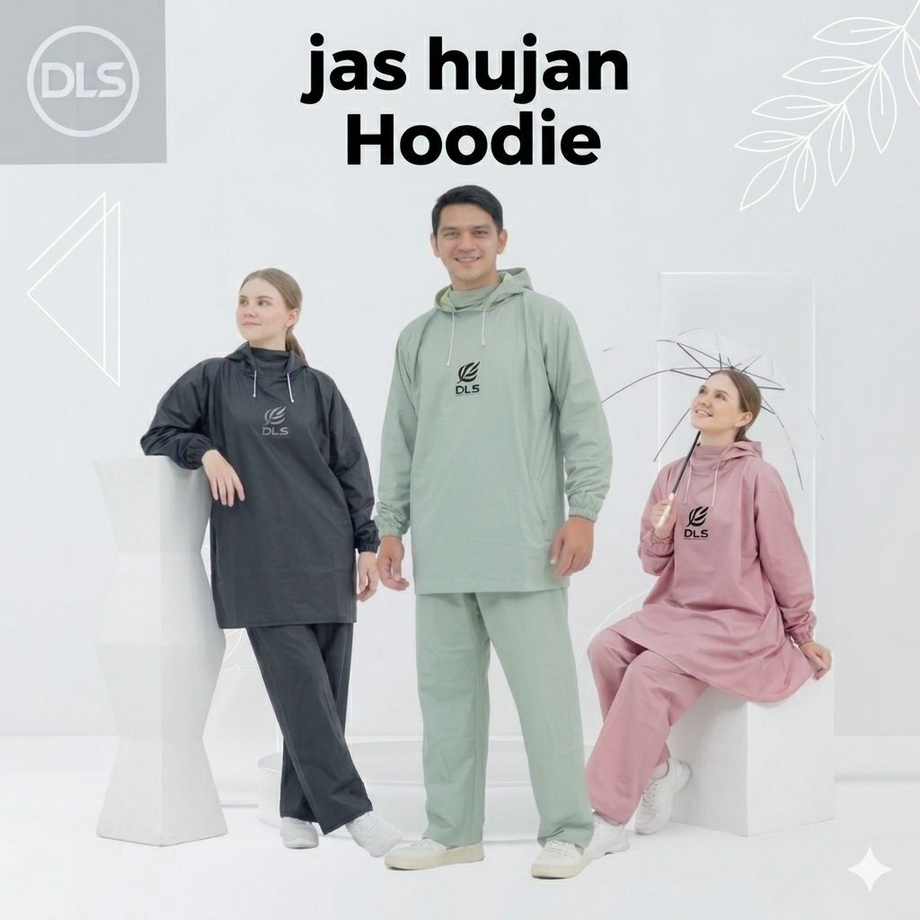 DLS JAS HUJAN STELAN HOODIE TANPA RESLETING PRIA DAN WANITA PREMIUM ANTI AIR DAN ELASTIS