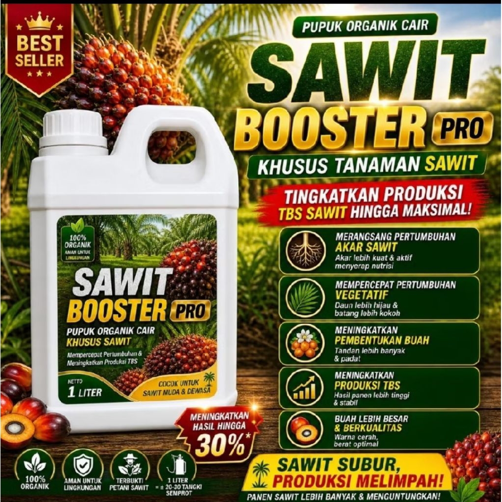 Pupuk Kelapa Sawit, Pupuk pelebat Buah Sawit 1 Liter, Pupuk Poc Booster Sawit Super Panen