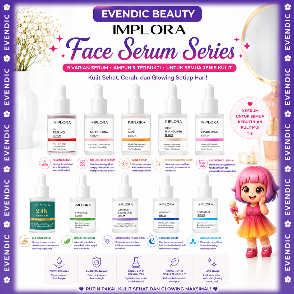 SERUM IMPLORA / IMPLORA FACE SERUM / IMPLORA SERUM WAJAH ORIGINAL PEELING LUMINOUS SCARLET ACNE MIDN