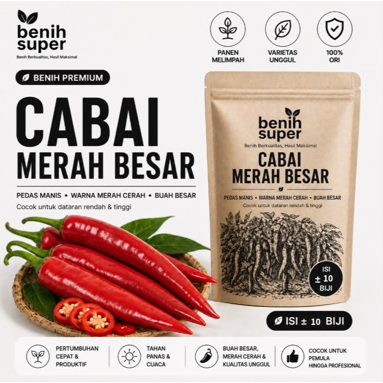 10 Biji benih biji Cabe Merah Besar PILAR F1 (tahan panas) Panex Darmais