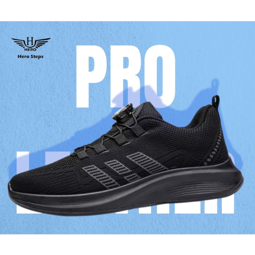 Hero Sepatu Tali Putar Black Sneaker