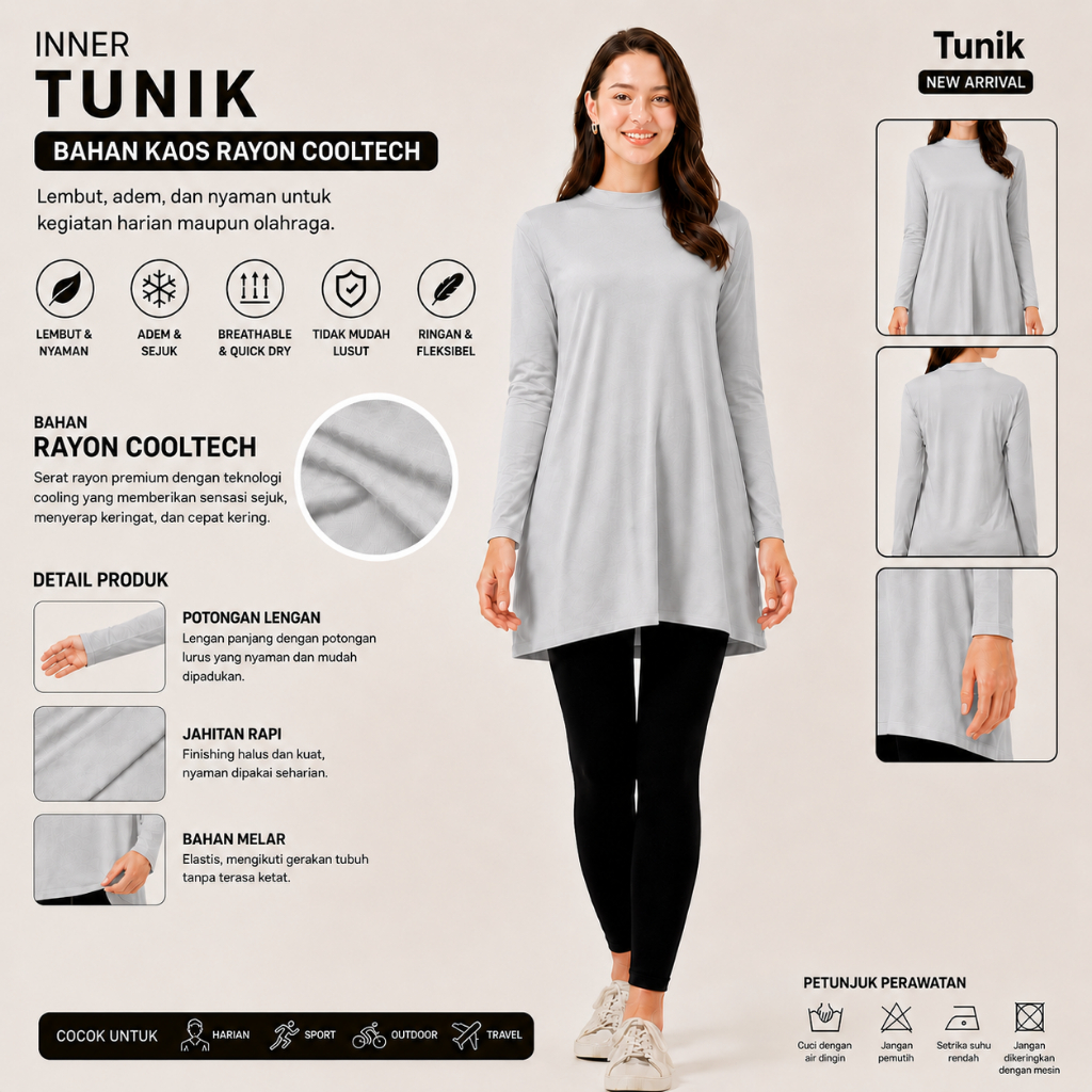 EaL's Manset Tunik Turtleneck Tangan Panjang Inner Wanita Rayon | Baju Dalaman Basic Tunik Atasan Po