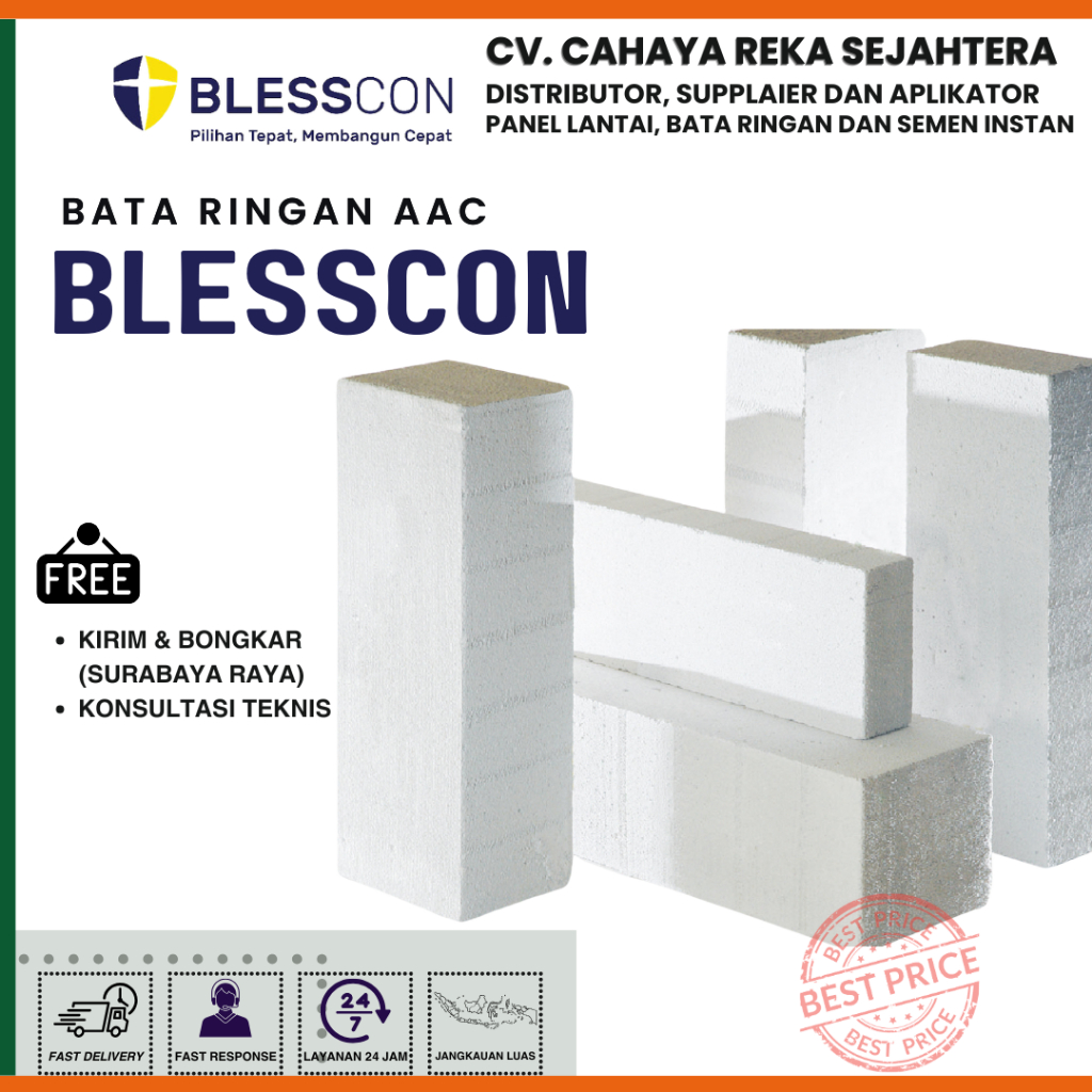 Hebel Bata Ringan Blesscon AAC  Per Unit - Kuat dan Terjangkau - Harga Khusus Surabaya dan Sidoarjo 
