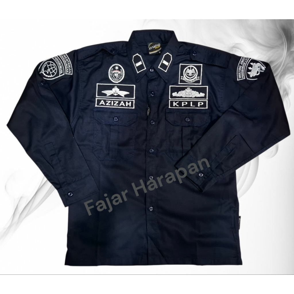 BAJU KPLP PANJANG NEVY. SERAGAM KPLP BORDIR PUTIH