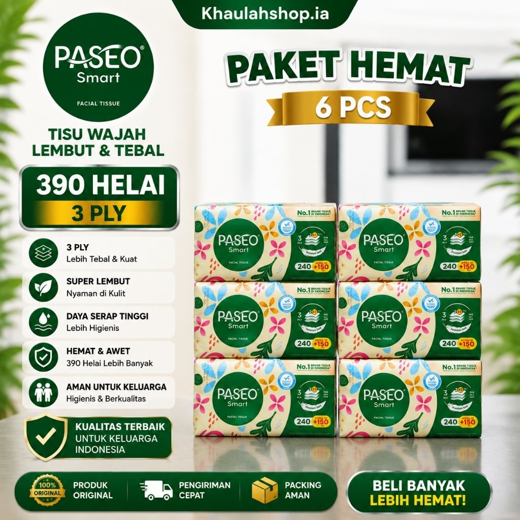 [Paket 6 Pack] Tisu PASEO 390 Helai 3 Ply | Tissue Paseo Premium  Soft Tebal Halus