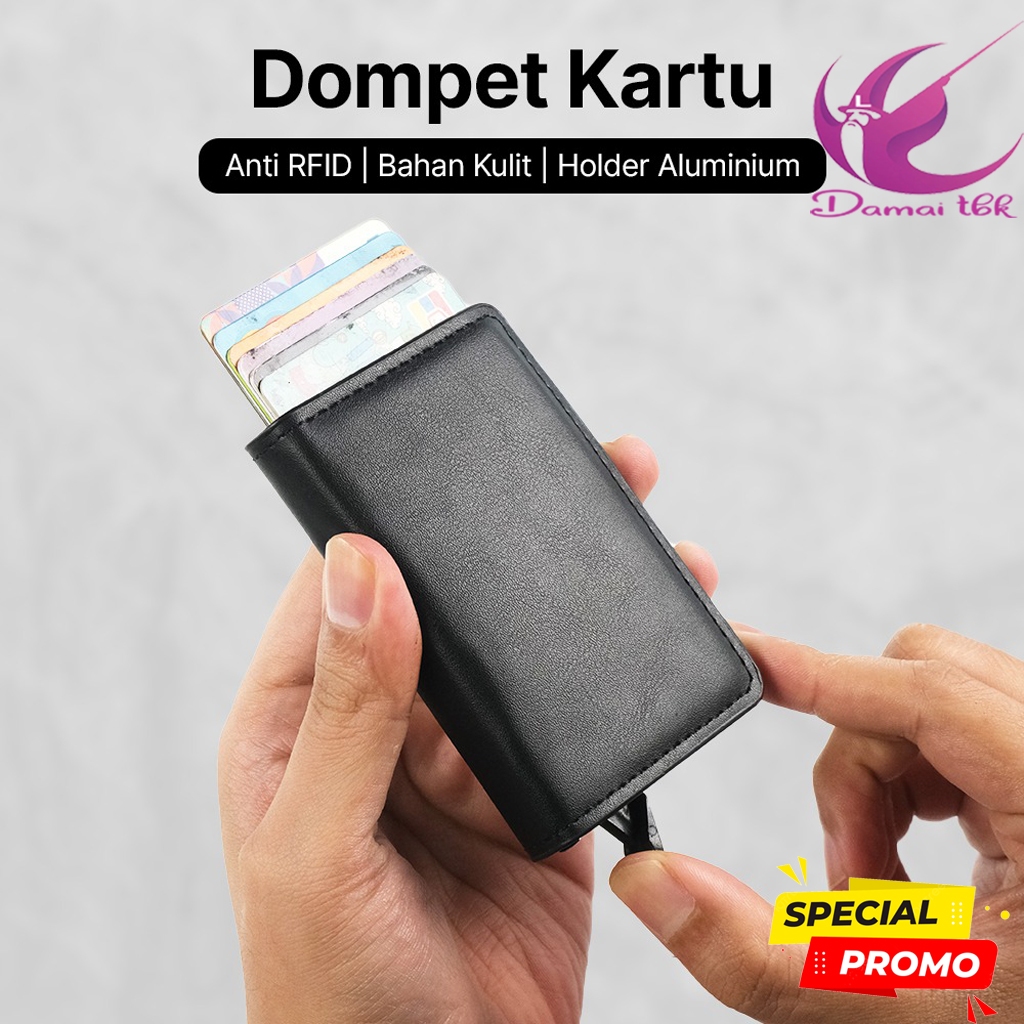 Dompet Kartu Anti RFID Kulit Holder Alumunium KB-005 Black