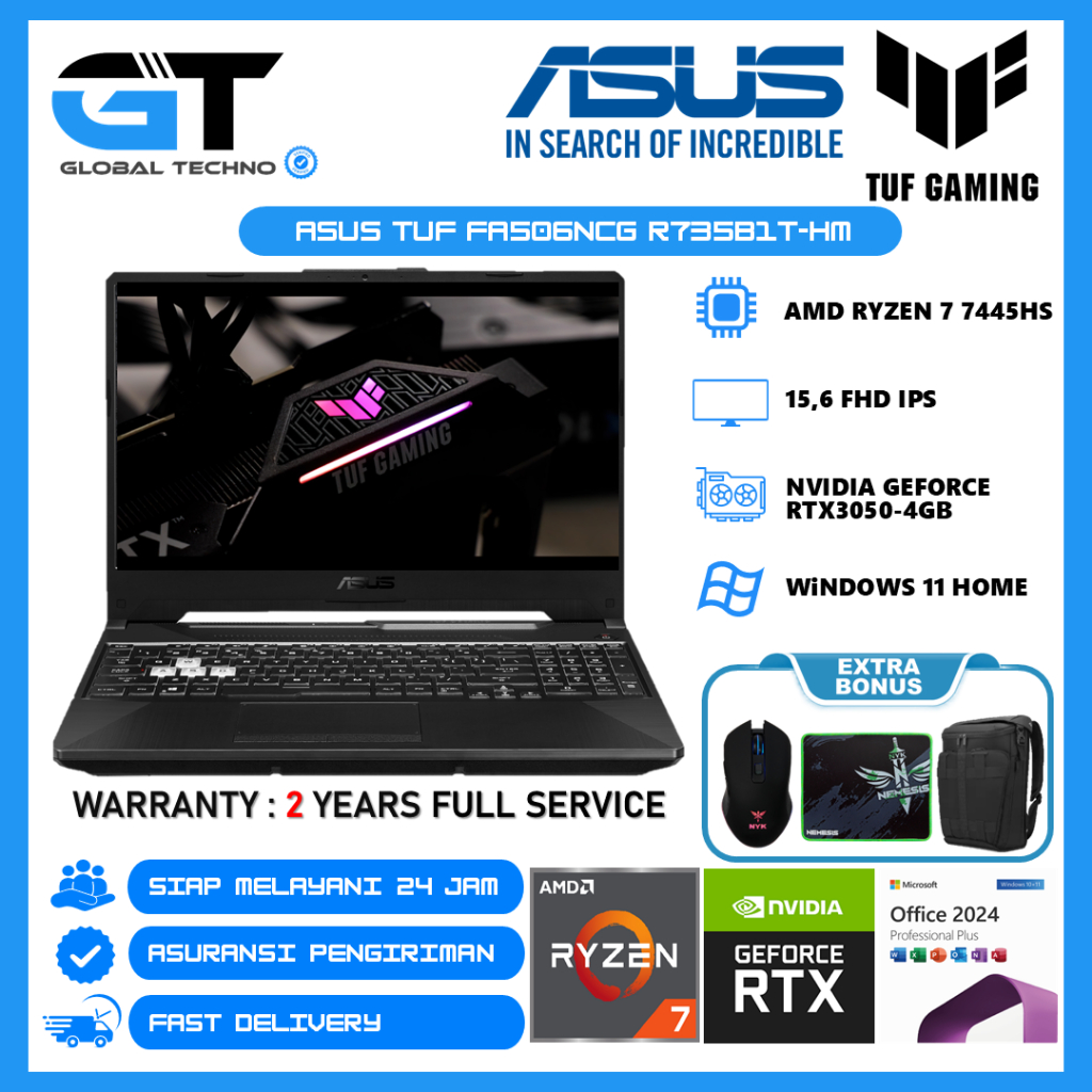 Laptop Gaming ASUS TUF A15 FA506NCG R735B1T-HM AMD RYZEN 7 7445HS 8GB DDR5 512GB RTX3050-4GB 15.6 FH