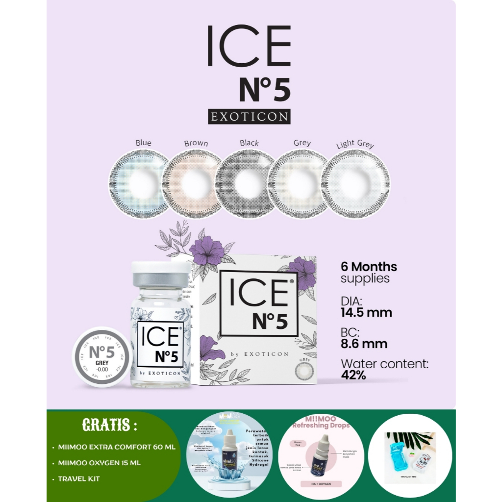 Bundling Ice No. 5 + MPS Miimoo 60ml + Drops miimoo 15ml + Travel Kit Mini Kaca MInus 0.50 sd 6.00