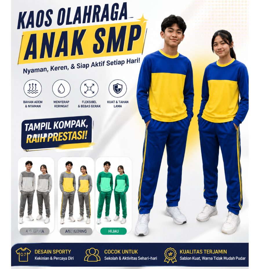 Setelan baju kaos olahraga anak SMP / seragam baju olahraga anak sekolah  SMP