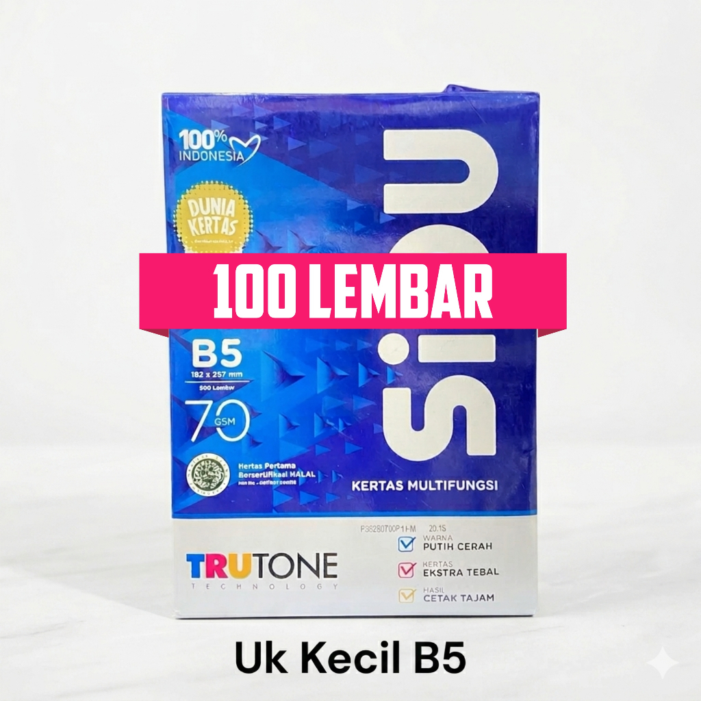 [100 Lembar] HVS Kecil Ukuran B5 Putih Polos Sinar Dunia B5 70 Gram 182x257mm