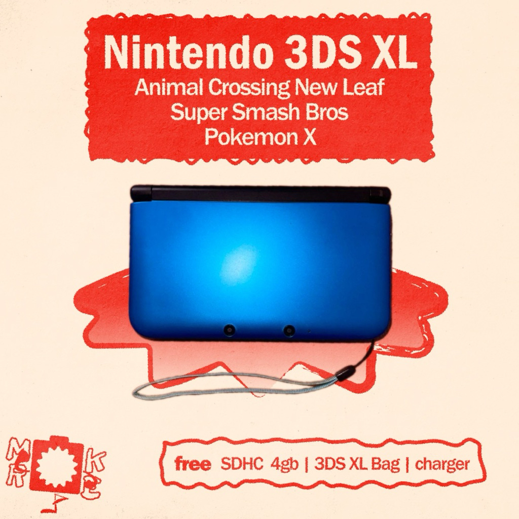 Nintendo 3DS XL OFW + Super Smash Bros + Pokemon X + Animal Crossing New Leaf - Like New - No Box