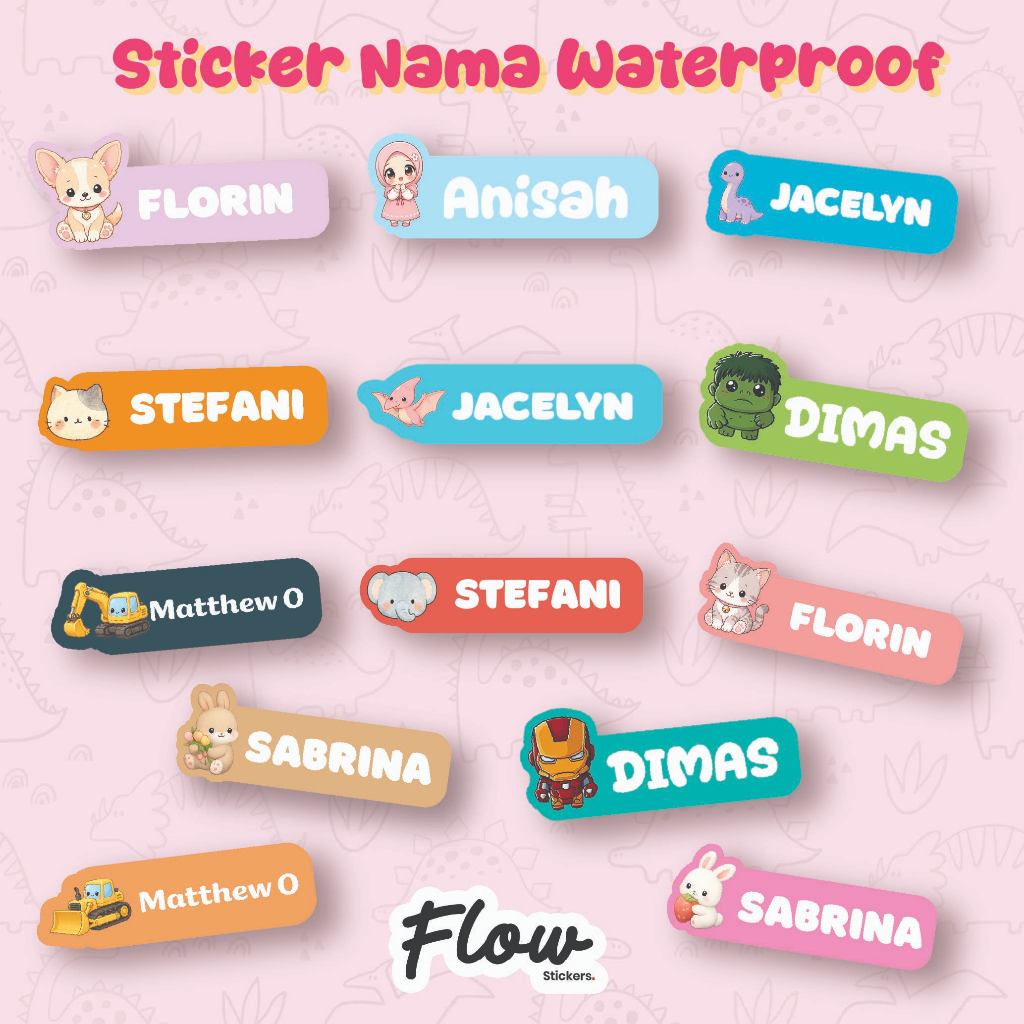 100 pcs sticker label nama waterproof / Sticker nama anak / stiker nama waterptoof / stiker nama luc