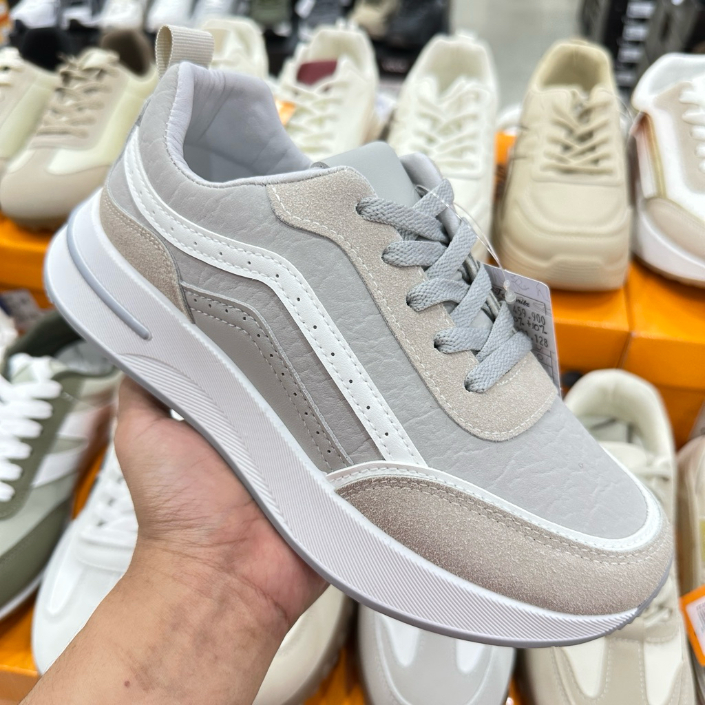 St. Moritz sepatu sneakers casual wanita shoes tali putih kakhi grey abu abu