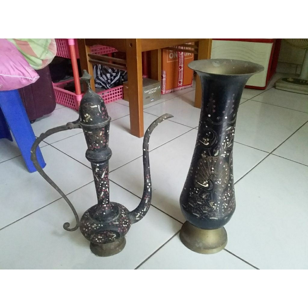 barang kuningan lawasan pajangan sepaket