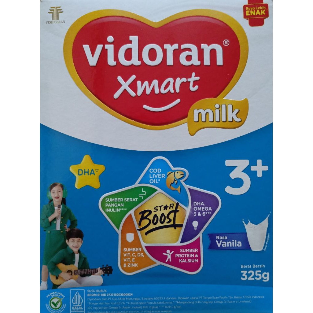 Susu formula Lanjutan Anak Susu Vidoran Xmart Milk 3+ Ukuran 325 gr ed 2027