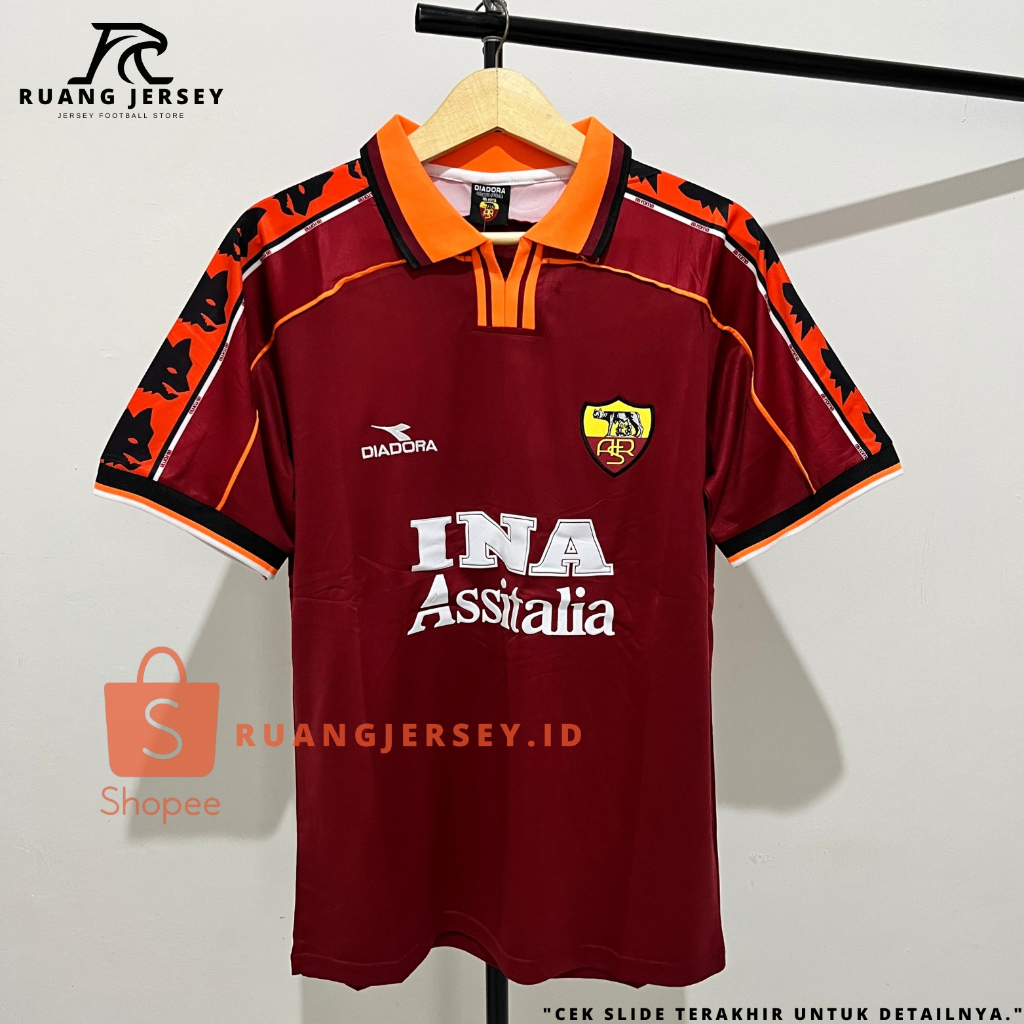 Jersey Sepak Bola Retro Classic As Roma Home 1998/1999 Baju Sepak Bola Pria Dewasa
