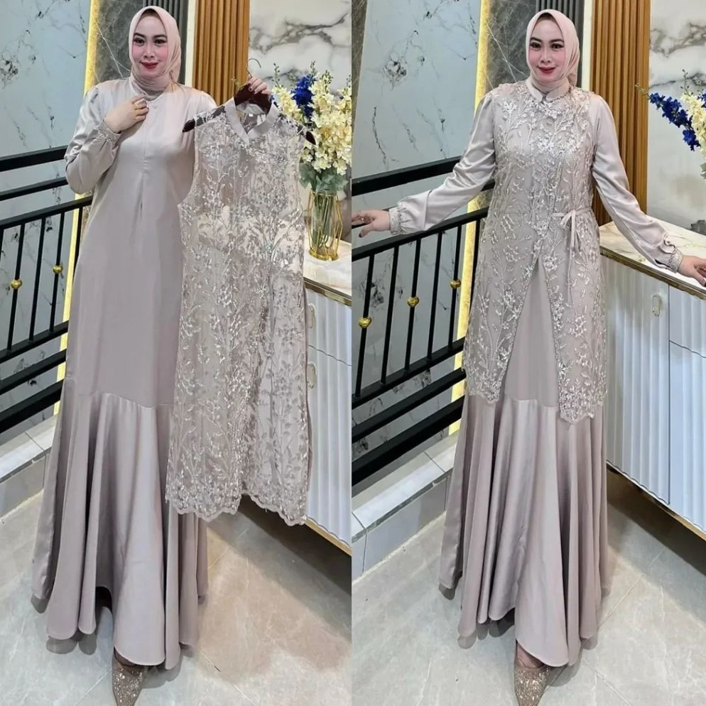 Vania Dress Gamis Terbaru 2026 Model Terbaru Mewah  Gamis Brokat  Velvet Mix Payet Simpel Elegan