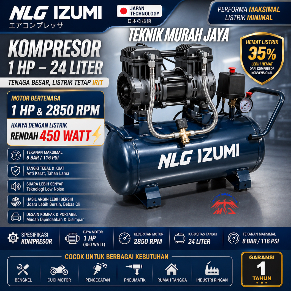 IZUMI OL 1024 ARTIX OA 1024 24 Liter Kompresor Oilless 1 Hp 24 Liter OA-1024 OA1024 OL 1024 NLG OL10