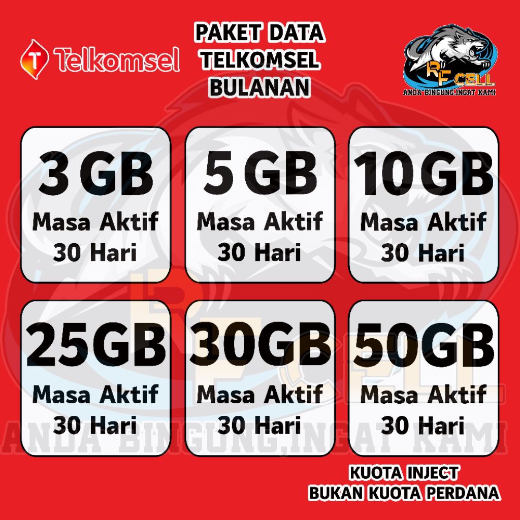PAKET DATA INTERNET BULANAN TELKOMSEL FULL KUOTA UTAMA,TANPA DIBAGI