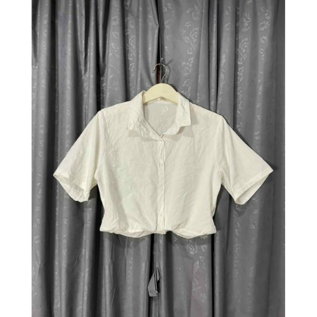 blouse putih polos crop kerut bawah wanita