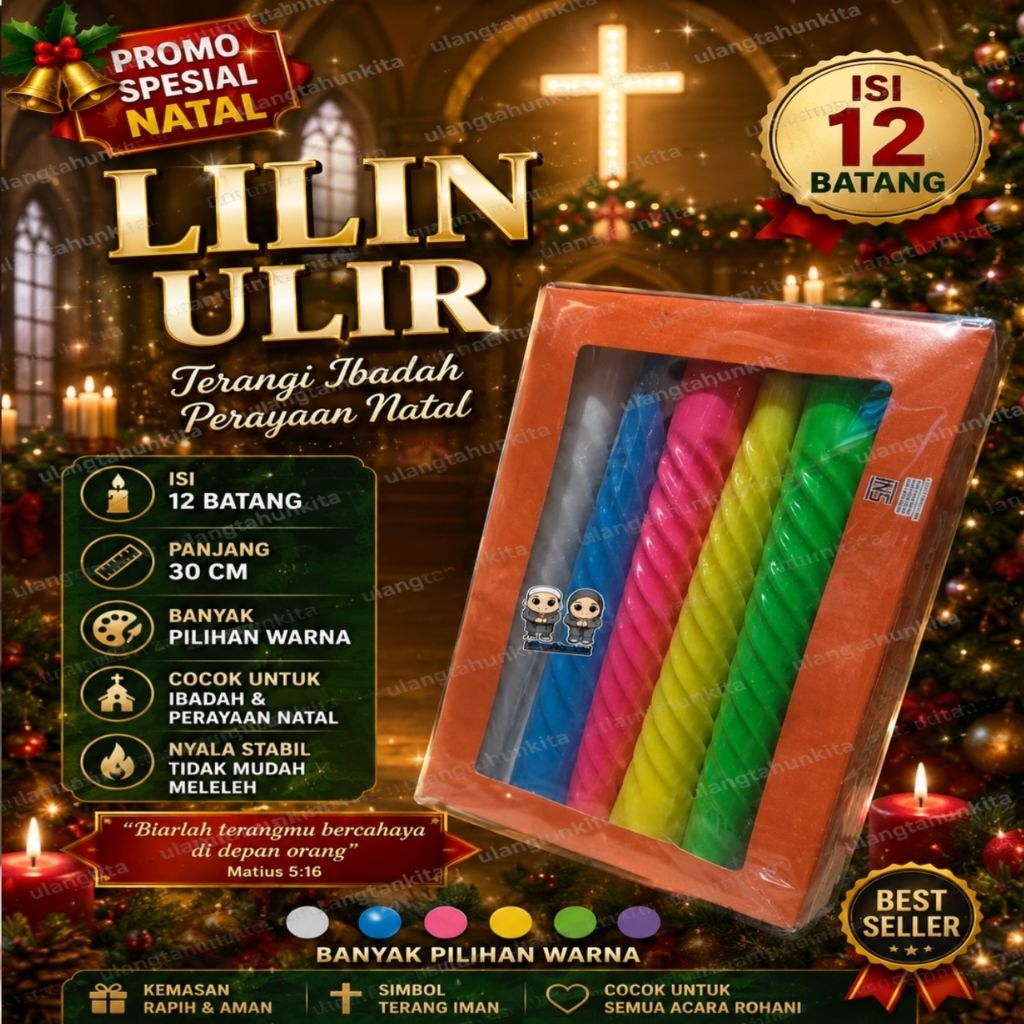 (12 Batang)Lilin Ulir Wina Besar tinggi 30cm,Lilin Ulir Natal Besar,Lilin Natal Ulir