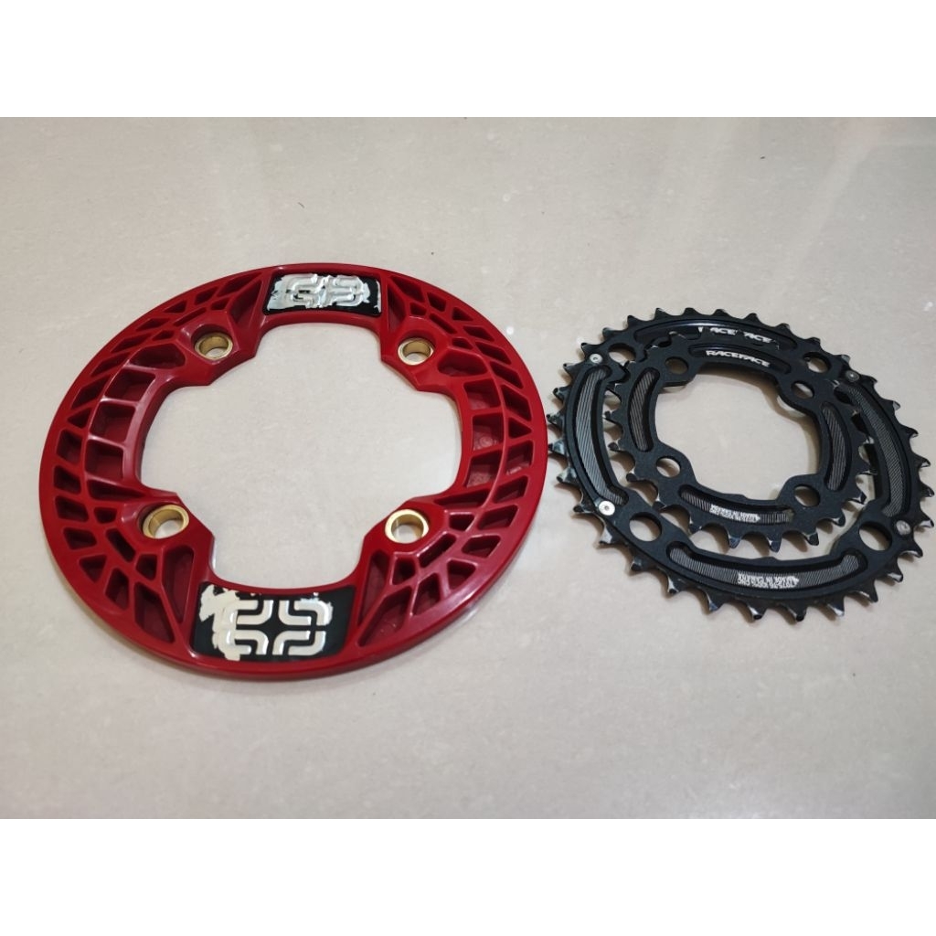 Chainring sepeda MTB BCD 104 RACEFACE double 32-22T + Bushguard E13 ,Kondisi mulus seperti baru