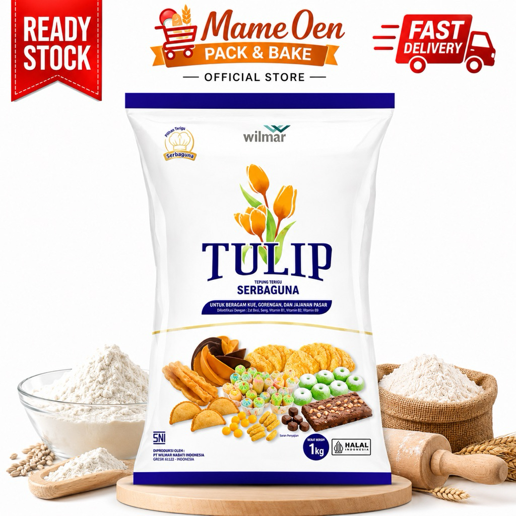 Tulip Tepung Terigu Serbaguna 1kg Premium Original Wilmar Cocok Untuk Kue Roti Donat Cookies Gorenga