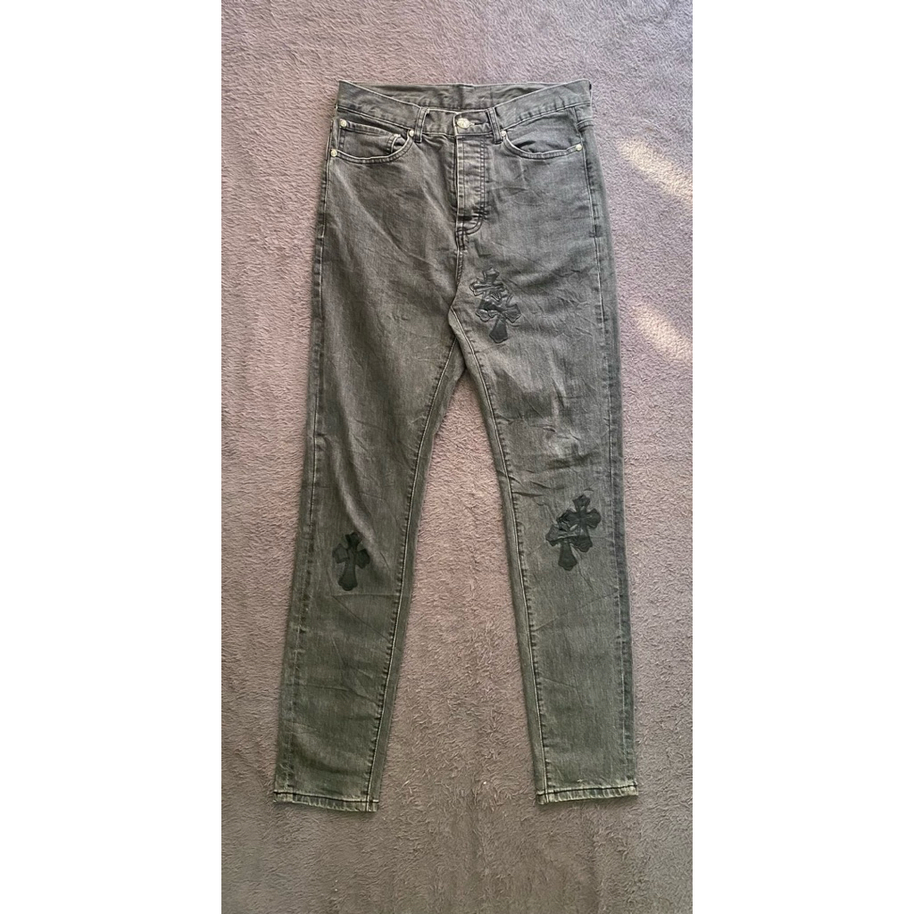 Chrome Hearts Black & Grey Silver Cross Patch Jeans