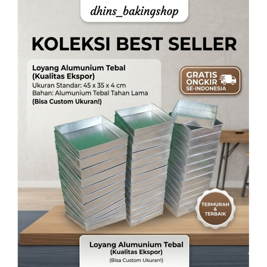 Loyang Nampan Kue Kering DLL aluminium tebal,45x35x4