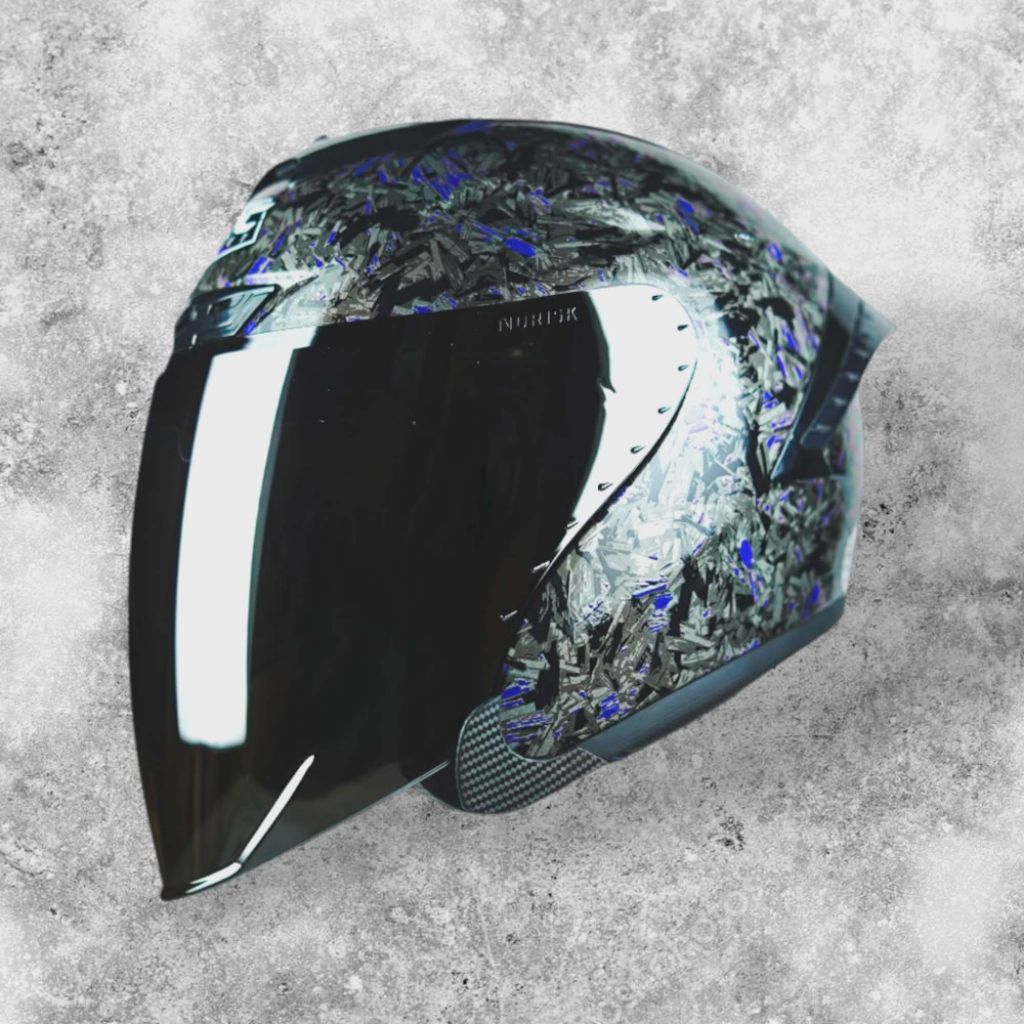 Helm VRC Racer Carbon Forget Half Face SNI - Paket Ganteng Visor Iridium Silver/Blue/Smoke - Helm Sp