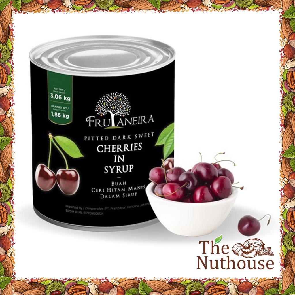3KG KALENG BESAR Frutaneira Pitted Dark Sweet Cherries In Syrup / Buah Ceri Hitam Manis / US Cherry