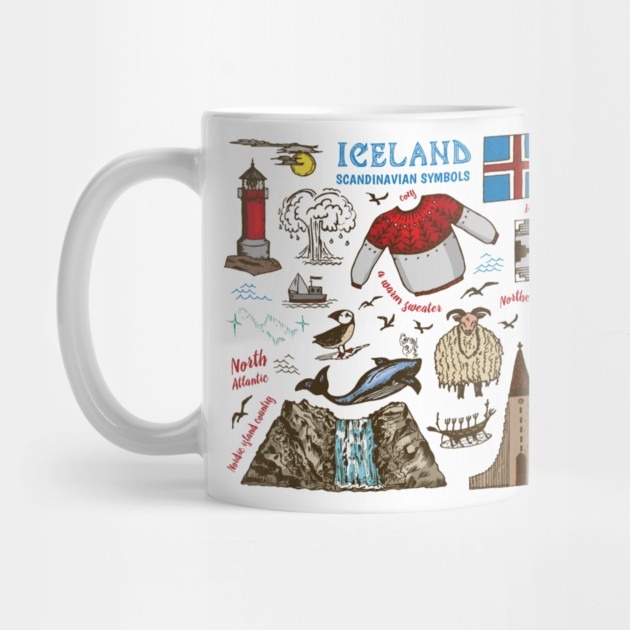 Gelas Souvenir Iceland Symbols travel - Iceland Travel Tea Mug
