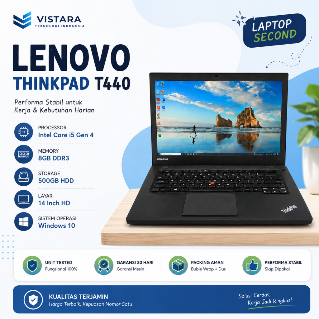 Lenovo ThinkPad T440 T440P Core i5 Gen 4 RAM 8GB SSD 128GB HDD 500GB Laptop Second