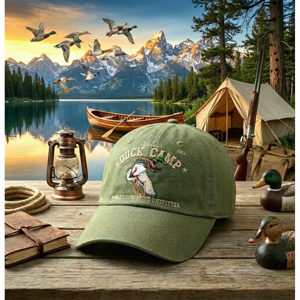 Topi Vintage Cabellas Duck Camp Points North Original Second Warna Hijau Army