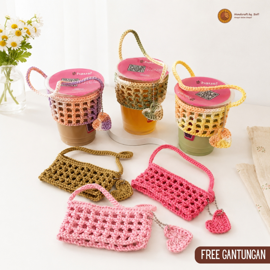 [READY] Cup Holder Rajut, Cup Holder Minuman, Cup Holder Sleeve, Tas Minuman Rajut, Cup Sleeve Rajut