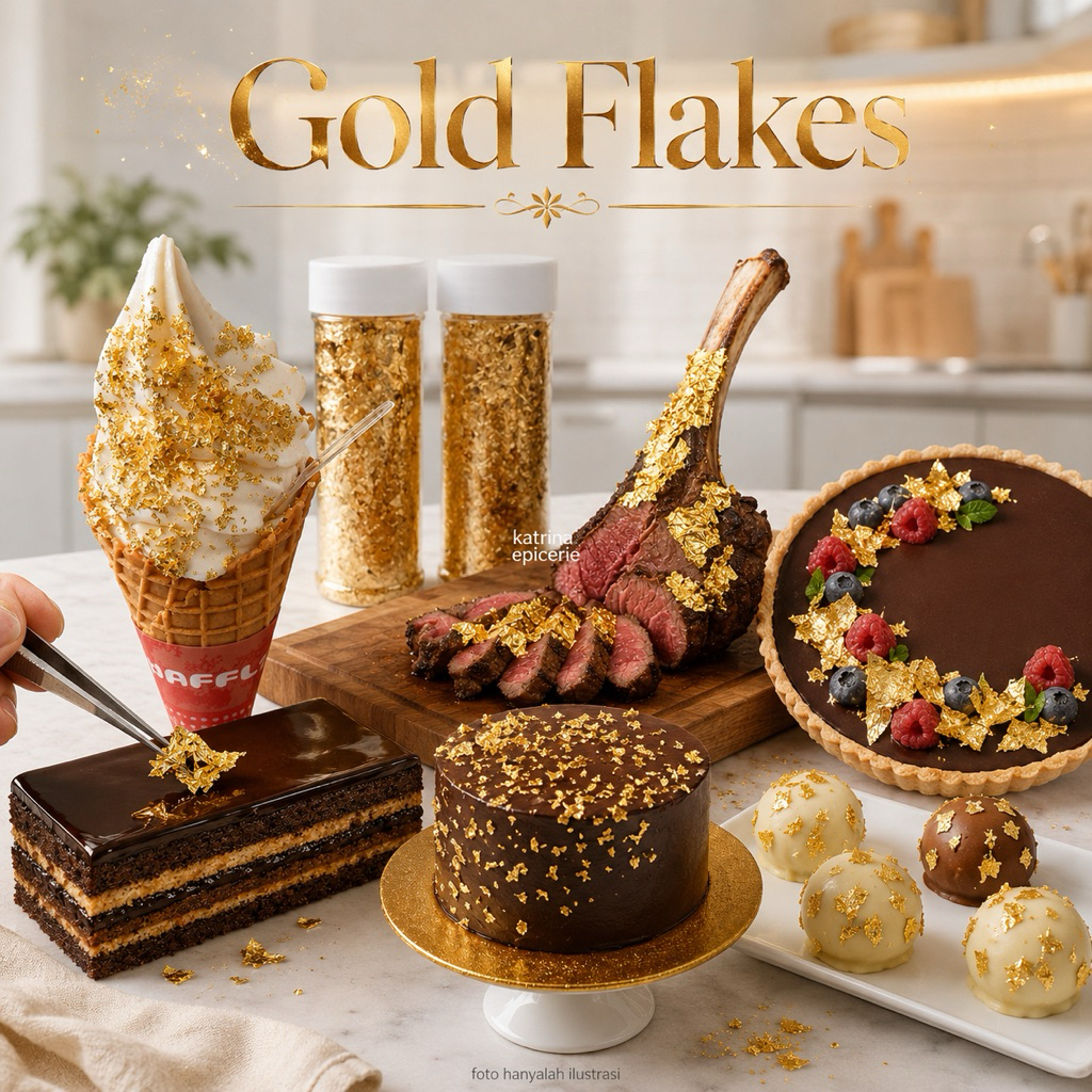 Edible Gold Flakes Premium 2 Gram Hiasan Kue Lembaran Emas Bisa Dimakan