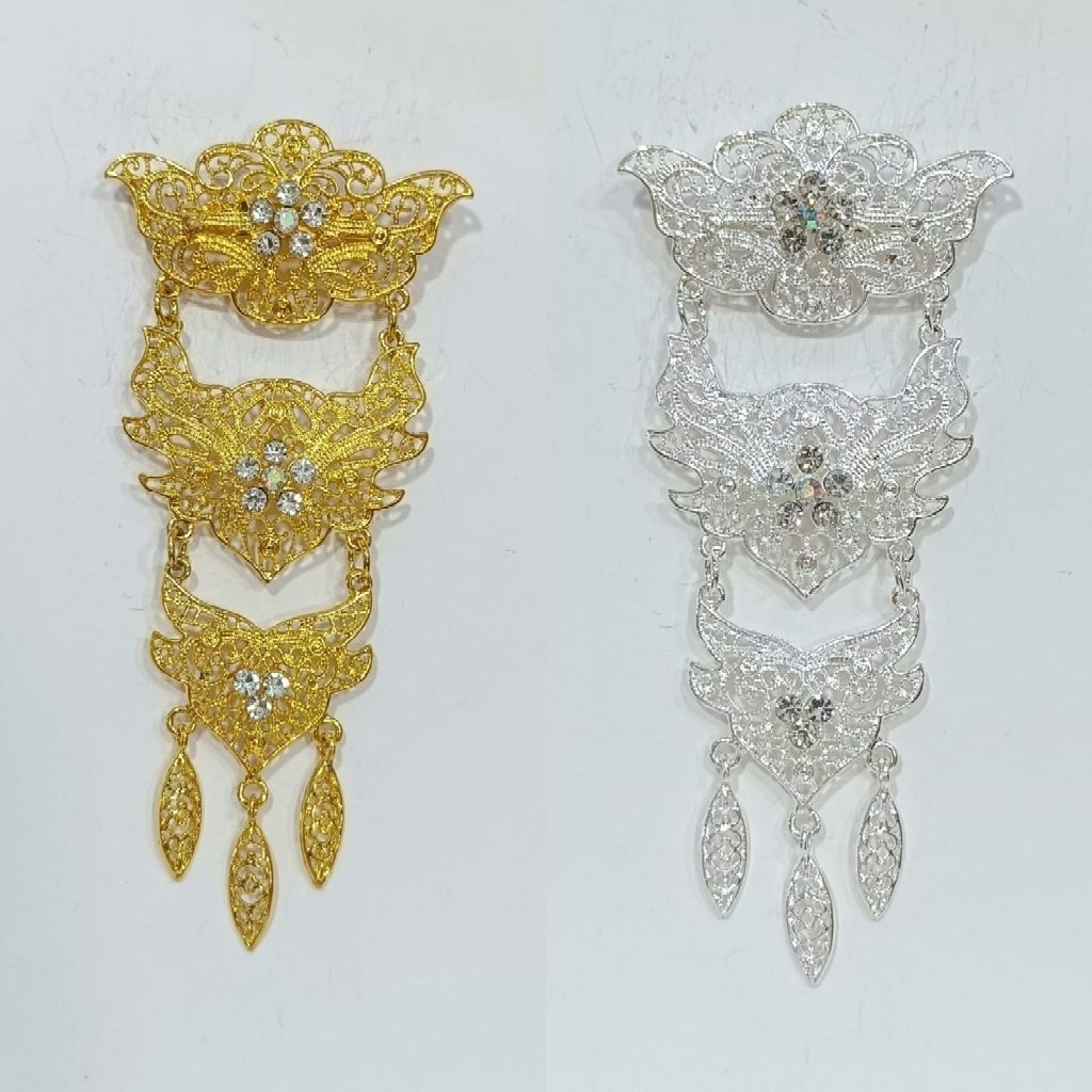 jewelry36 Kalung & Bros Pin Brooch Susun Adat Kebaya KutuBaru Kuning Putih Permata Polos Hijab Pesta