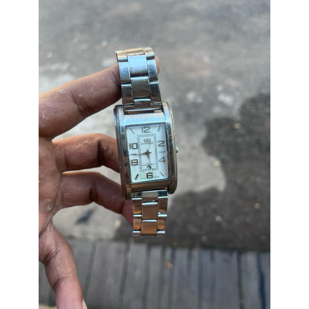 Jam Tangan Pria Mirage 7396BSL-M Original Bekas Model Kotak/Tank Silver
