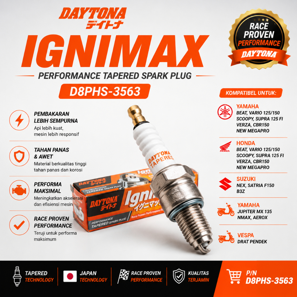 DAYTONA IGNIMAX D8PHS 3563 BUSI MOTOR 2T DAN VESPA RX KING FIZR TORNADO ORIGINAL