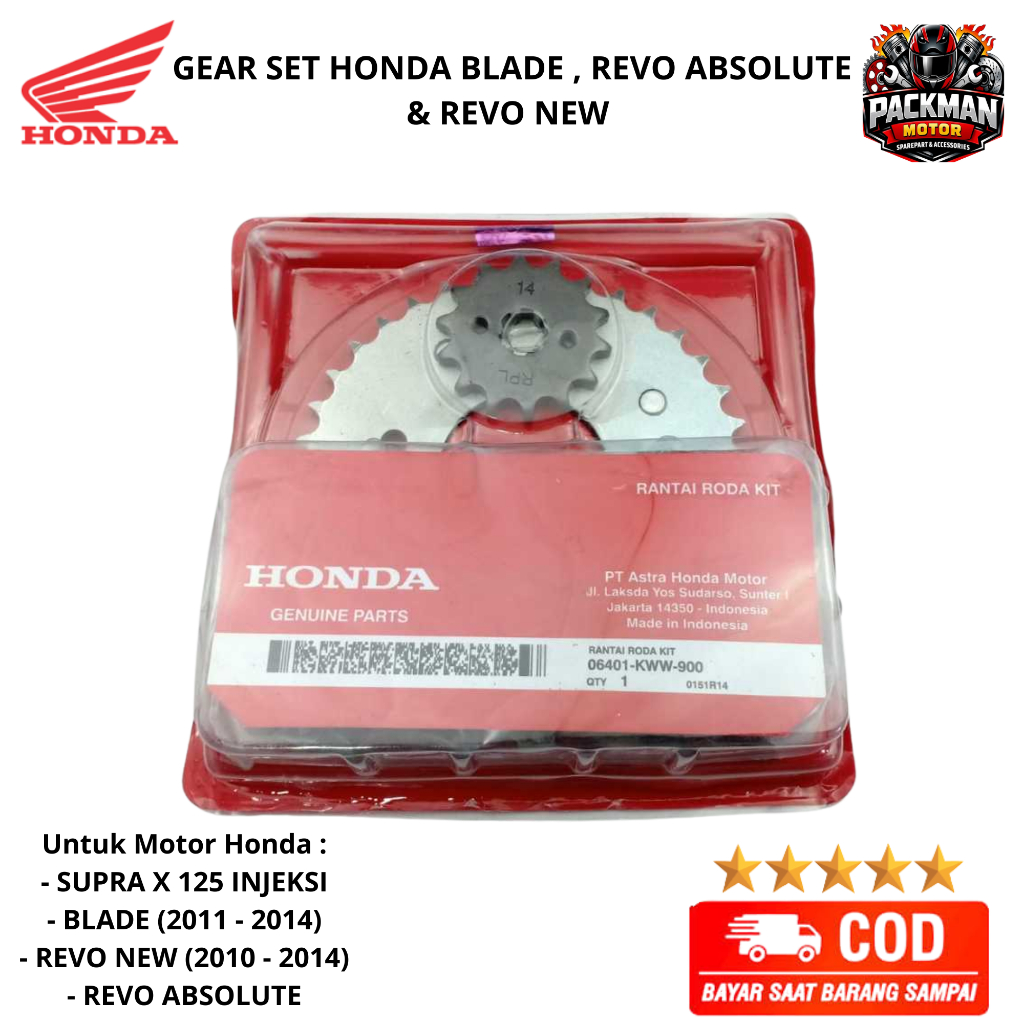 gir set revo absolute  depan belakang dan rantai KWW ori Packman motor