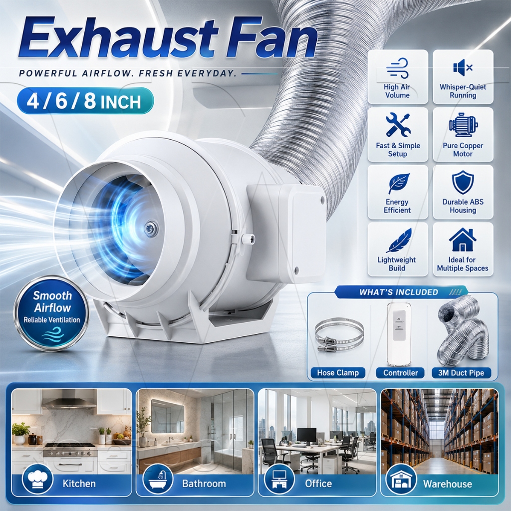 4/6/8inch Blower Dapur Penghisap Asap 220v Kipas Exhaust Fan Dinding Tertanam Penyedot Udara Untuk K
