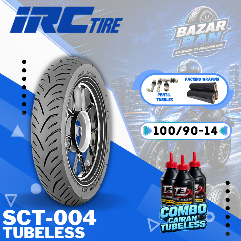 (PRODUKSI TERBARU) BAN IRC SCT004 TUBELESS RING 14 ( 100/90-14 ) / BAN IRC SCT-004 TUBLES / BAN MOTO