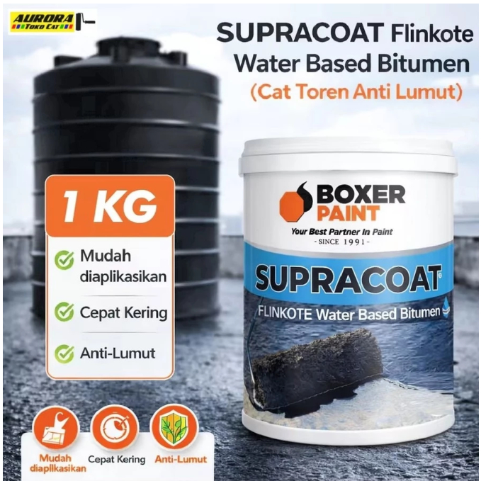 BITUMEN Flinkote Water Based Cat Anti Bocor dan Anti Lumut SUPRACOAT BOXER PAINT 1Kg