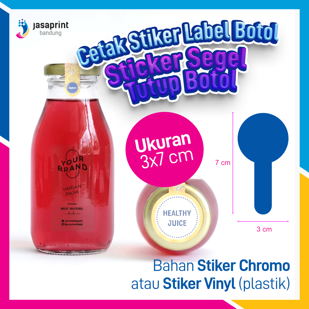 Cetak Stiker Label Botol Sticker Segel Tutup Botol Seal Custom Desain Branding Kemasan Minuman