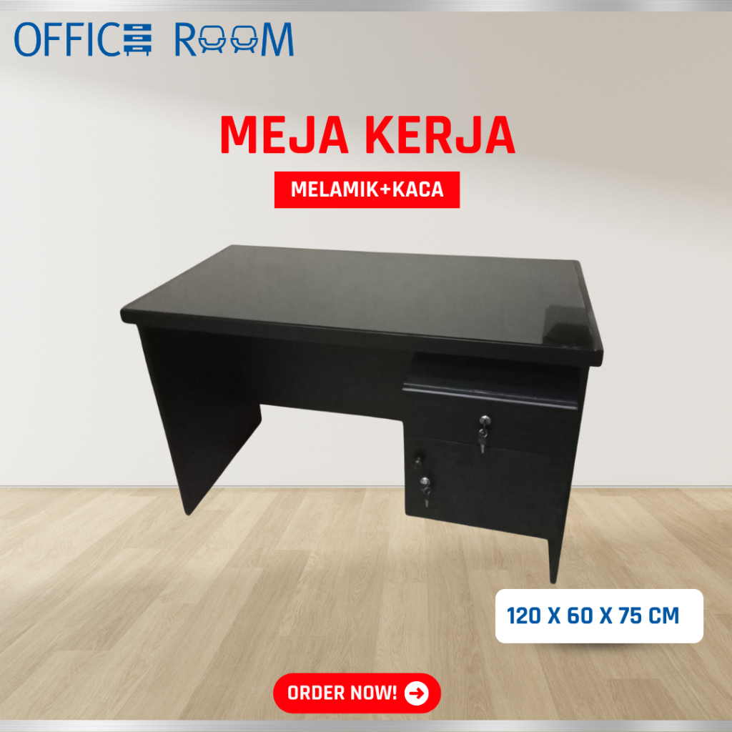 Meja Kantor Meja Kerja Meja 1/2 Biro Melamik+Kaca