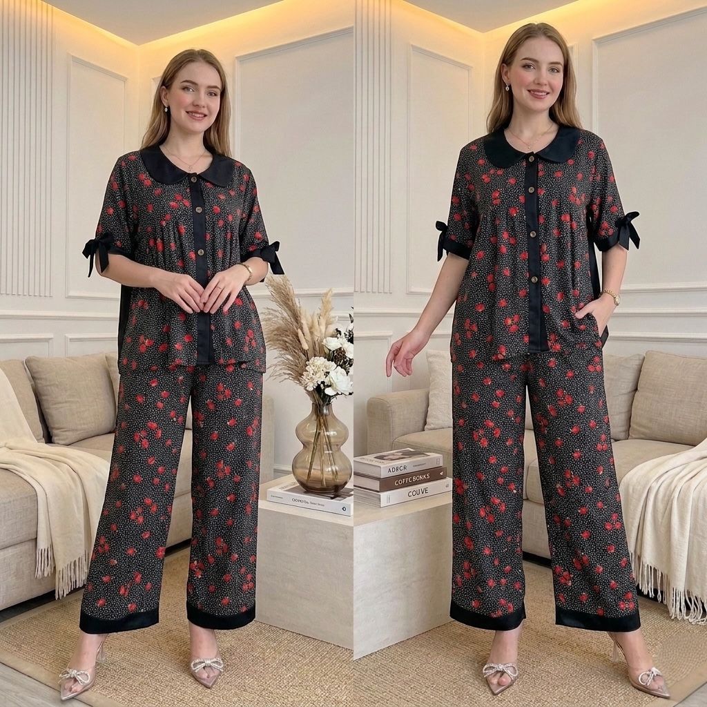 YOLLA SET RAYON LD 110CM // ONE SET RAYON PRINTING // SETELAN WANITA LENGAN PENDEK // ONE SET MOTIF 