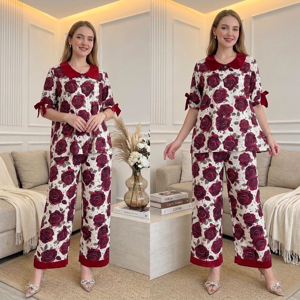 YOLLA SET RAYON LD 110CM // ONE SET RAYON PRINTING // SETELAN WANITA LENGAN PENDEK // ONE SET MOTIF 