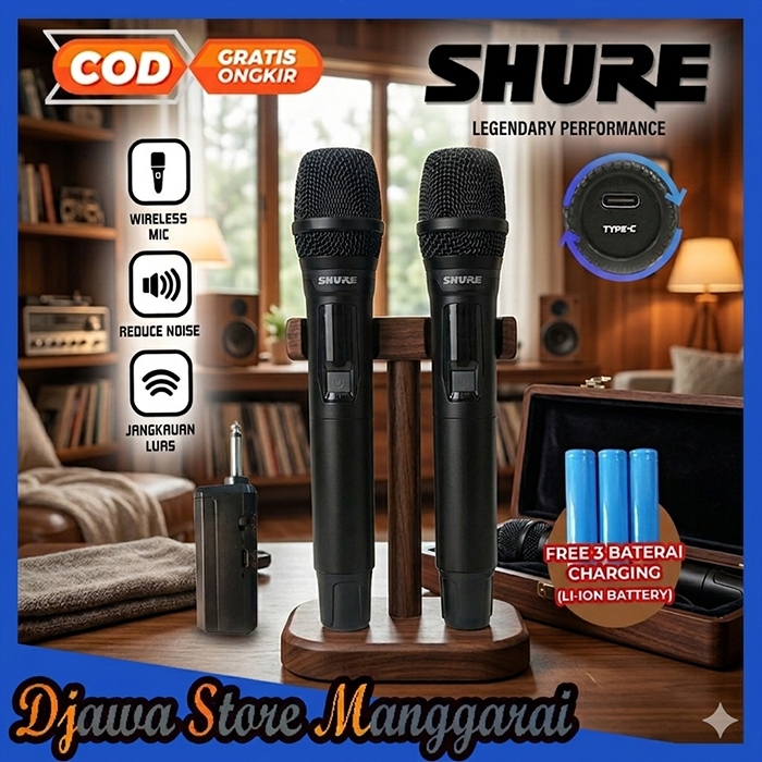 COD Mic Wireless Shure Mic Cas 2 Pcs Mic / Mic Wireless Shure Suara jernih dan bagus cocok buat kara