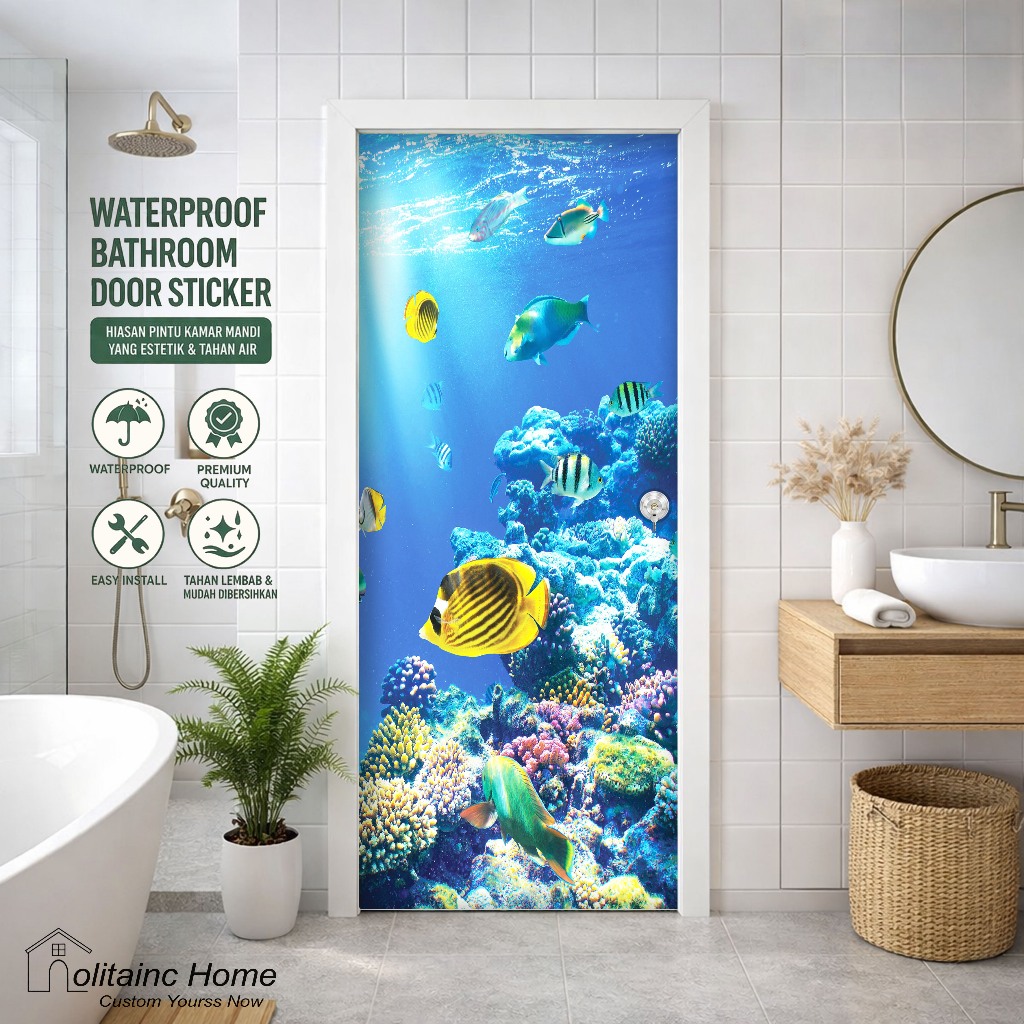 Stiker Pintu Kamar Mandi - Wallpaper Pintu Kamar Mandi Motif Ikan