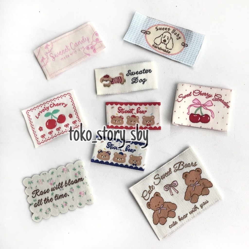 12PCS - LABEL BAJU MOTIF LUCU/LABEL BAJU WOVEN AESTHETIC MOTIF CUTE/TAG BAJU ANAK